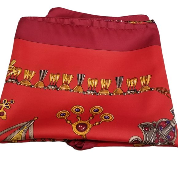 Vintage Italian Scarf Gold Jewels on Red A. Brod Classic Design Ladies Accessory - Picture 2 of 13